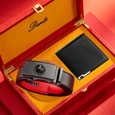 Father's Day Valentine's Day Luxury Gift Men's Automatic Buckle Leather Belt Wallet Set Genuine Cowhide Hot-Selling Online Waistband - 8