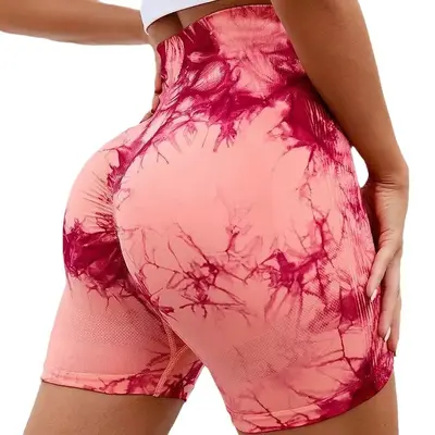 Women's Tie-Dye Three-Quarter Yoga Shorts, High Stretch, Quick-Dry - 6