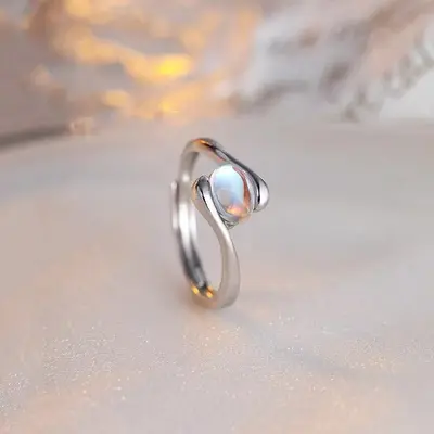 925 sterling silver moonstone ring, adjustable
