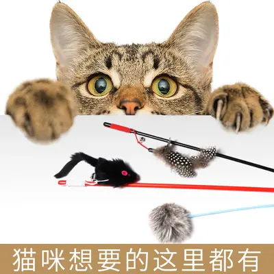Kedi Oyuncağı Tüylü Kedi Oltası Seti Çıngıraklı Fare ve Tavşan Tüylü Top - 3