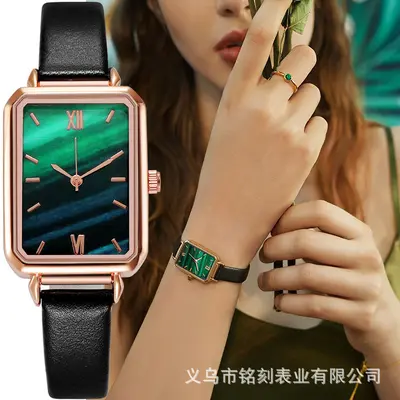 Women's watch, peacock green square design, elegant style - 2