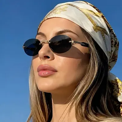 Retro Oval Frameless Sunglasses Unisex with Cut-Edge Lenses - 1