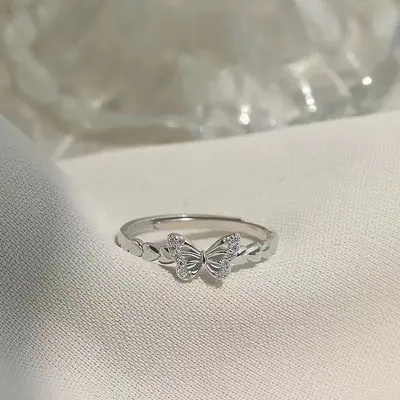 925 Silver Plated Butterfly Ring Women's Tail Ring Niche Design Accessible Luxury Index Finger Ring Plain Band Open Ring High-End