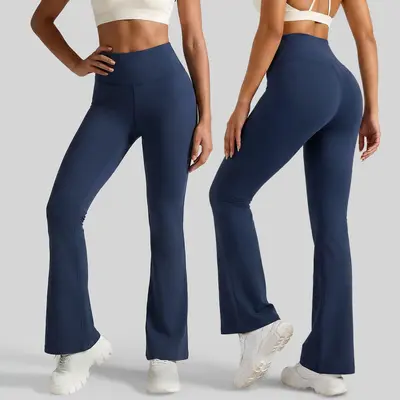 Geniş paçalı dikişsiz yoga çan pantolon, yüksek bel, karın kontrollü, yüksek elastikiyet