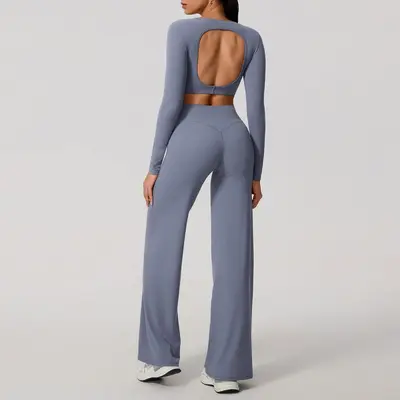 Long Sleeve Hollow-Out Yoga Set with Chest Pads, Open Back, Model 801 - 5