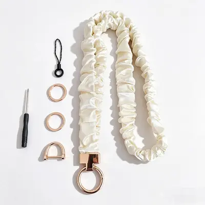 Stoff-Scrunchie Handy-Halsband, goldfarbener T-Clip - 8