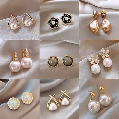 Silbernadel Premium-Perlen-Blüten-Ohrringe, modisch, retro, leicht, luxuriös, französisch, elegant, Temperament, Internet-Influencer, Damen-Ohrringe