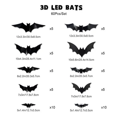 3D Halloween LED Night Light with Bat and Spider Wall Sticker - 11