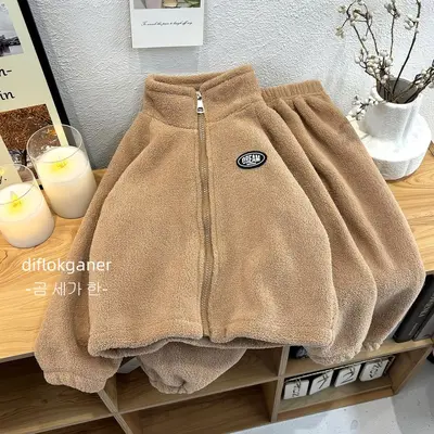 Children's Double-Sided Velvet Two-Piece Set, Autumn Winter, Windproof - 7