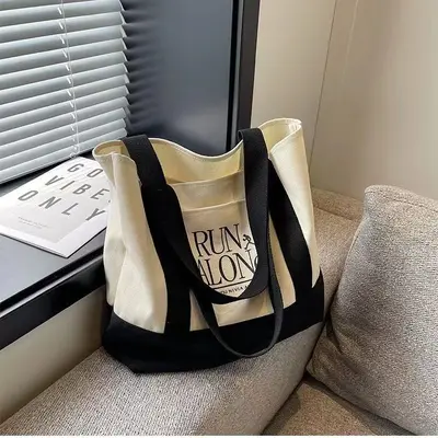 Women's Canvas Bag, Large Capacity Single Shoulder, Simple Korean-Style Design - 4