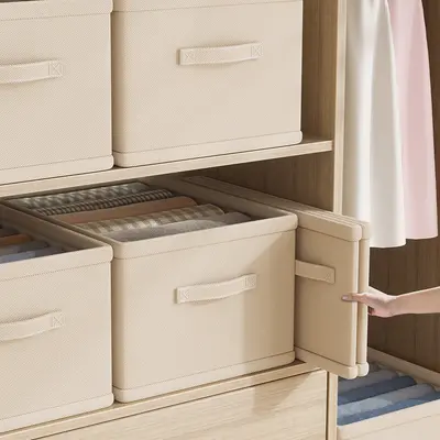 Drawer wardrobe storage box, lidless, cotton linen fabric - 4
