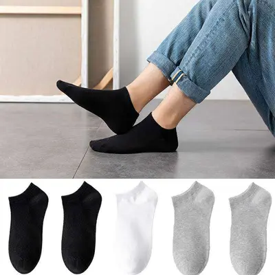Men's Disposable Thin Summer Socks, Cotton Boat Socks, Black White Grey
