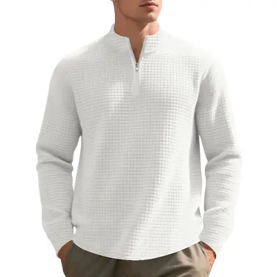 Cross-border independent station autumn and winter American plain everyday men's loose jacquard stand collar half-zip inner shirt sweatshirt for men