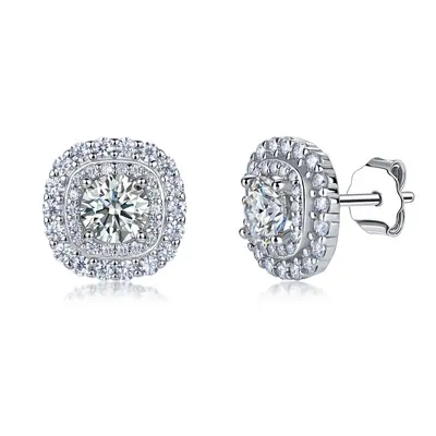 S925 Sterling Silver Moissanite Stud Earrings Full Pave