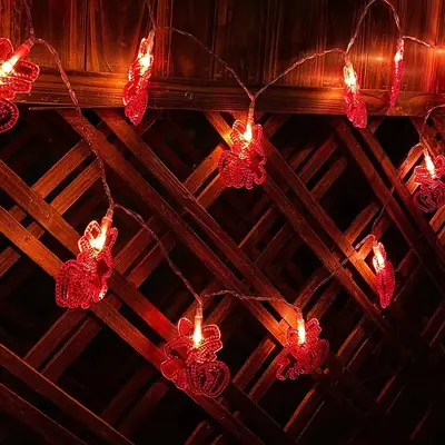 Solar Red Lantern LED String Lights, Outdoor Spring Festival Decor - 12