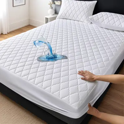 Mattress protector sheet, waterproof, quilted, solid color