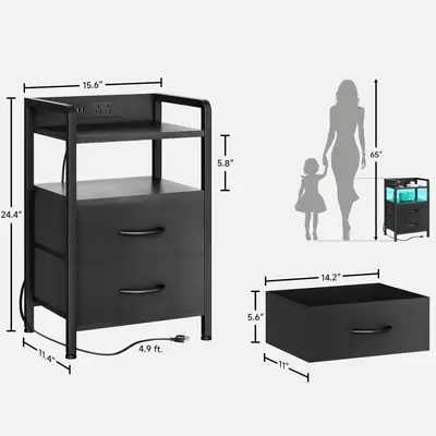 Non-Woven Storage Cabinet with LED Lights, for Bedside Table - 4