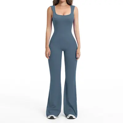 Backless Yoga Jumpsuit, Slight Flare Leg, One-Piece Slim Fit Fitness Bodysuit, Model 2546 - 10