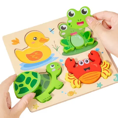 Çocuk Eğitici Oyuncağı Ahşap Yapboz 3D El Tutacaklı Tahta 3 Yaş Montessori Öğretim Aracı Anaokulu Hediyesi Erken Eğitim Çapraz Sınır