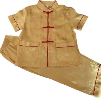 Red Men's Tang Suit, Short-Sleeve Summer Outfit