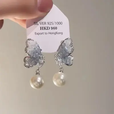 Crystal butterfly earrings, luxury design - 9