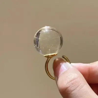 Zhao Lusi Same Style Natural Brazilian White Crystal Ring 14 Large Beads Open Adjustable Ring Fashion Elegant Unisex Style