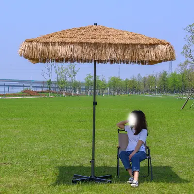 Outdoor Thatched Sun Umbrella, Simulated Straw Beach Parasol for Courtyard and Garden