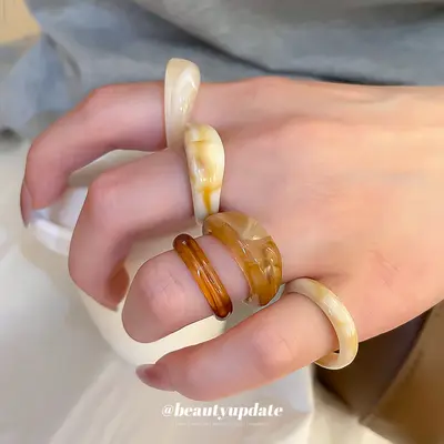 亚克力晕染圆形戒指五件套欧美小清新甜美食指戒小众设计感指环女 - 3