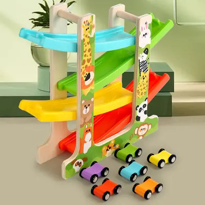Wooden Animal Gliding Track Car Educational Toy - 4
