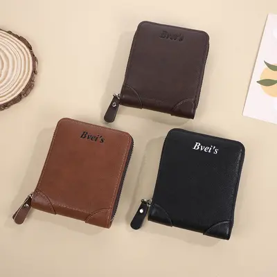Men's Short Horizontal Wallet with Multiple Card Slots and Zipper Coin Pocket - 4