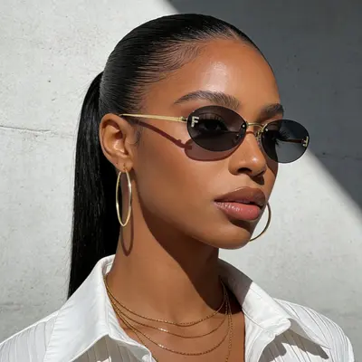 Oval Rhinestone Frameless Sunglasses for Women and Men - 3