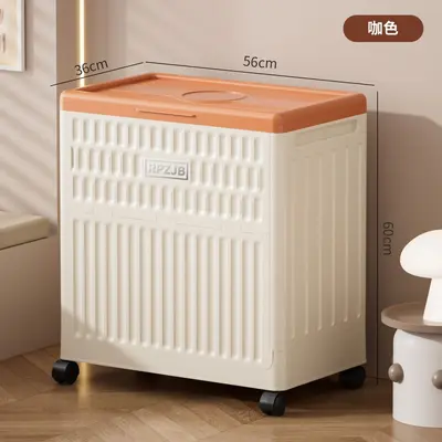 Storage box with wheels, foldable plastic, large capacity organizer