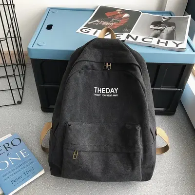 Men's Canvas Backpack, Solid Colour, Hong Kong Style, Large Capacity - 10