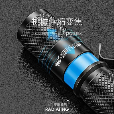 Smile Shark Aluminum Alloy Mini Flashlight, Telescopic Focus, Pen Clip