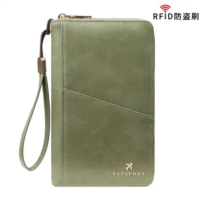 RFID passport holder, long format, multi-compartment, zippered