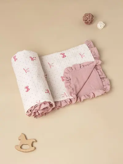 4-lagige Baumwoll-Babydecke mit Rüschen - 8