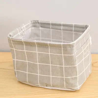 Printed Cotton-Linen Fabric Storage Basket with Handle - 8