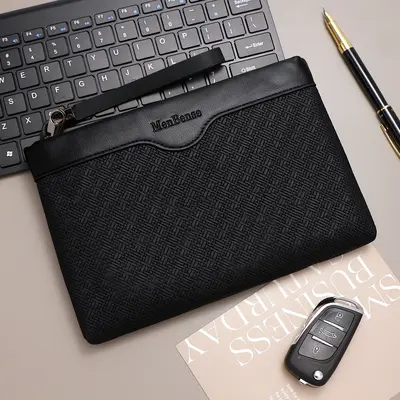 Men's Clutch Bag, Large Capacity, Korean Style Woven Pattern Business Bag - 6