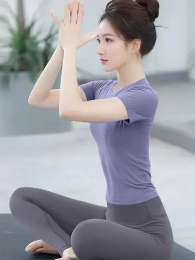 Yoga seti, kısa kollu, ince kesim, Pilates antrenmanı - 10