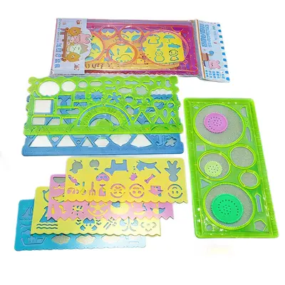 7 parçalı çocuk çizim şablonu seti, plastik geometri cetveli - 6