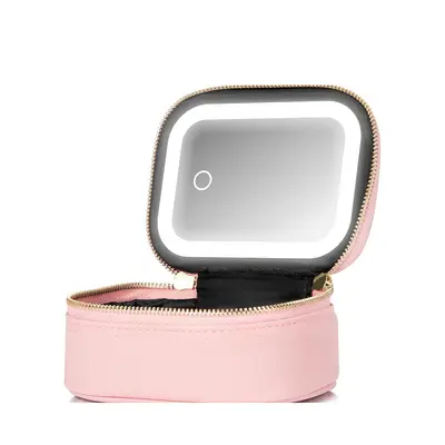 LED Mirror Mini Travel Makeup Bag, Waterproof PU Leather - 8