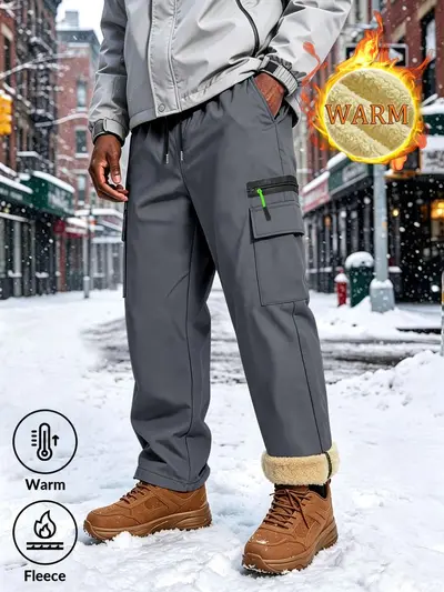 Men's Windproof Fleece-Lined Outdoor Work Pants, Straight Leg