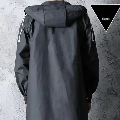 Black Adult EVA Raincoat, Hooded, Windproof, Long Style