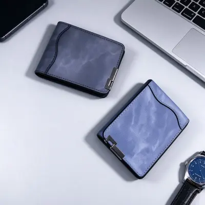 Erkek iş tipi kısa cüzdan, minimalist metal detaylı, çok kartlıklı - 1