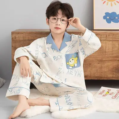Boys' Long Sleeve Pajama Cardigan, Spring Autumn, Medium to Big Kids - 12