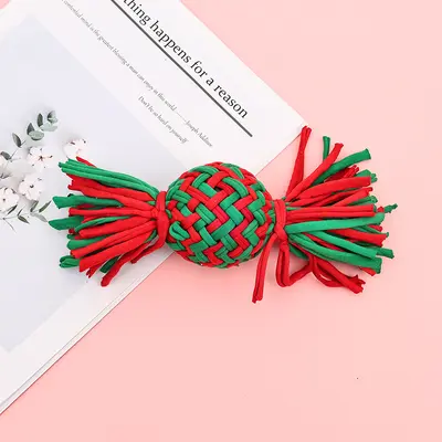 Christmas Candy Cotton Rope Dog Toy Set with Squeaker - 8
