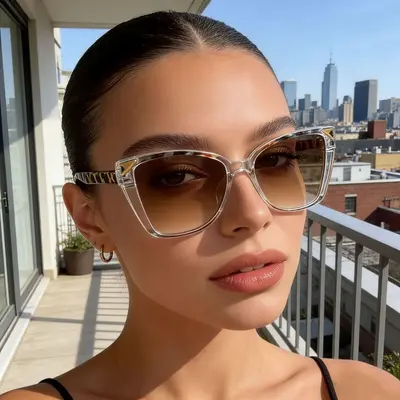 Oversized Cat-Eye Color-Block Sunglasses, Unisex - 2