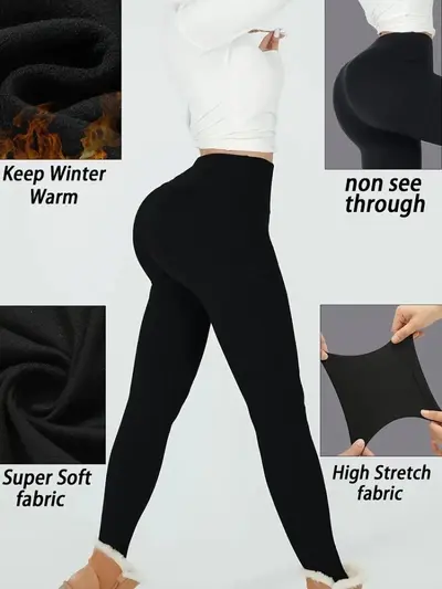 Damen High-Waist Leggings mit Fleecefutter, lang, Herbst Winter - 5