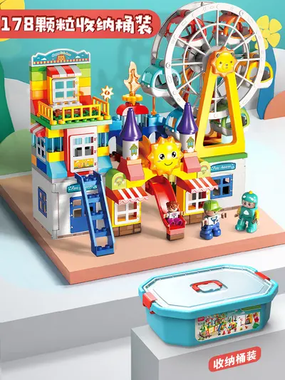 Large Particle Building Blocks, Amusement Park Castle and Ferris Wheel Scene - 9