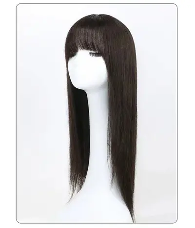 Women's Long Black Straight Real Human Hair Wig, Full Head Cover - 13